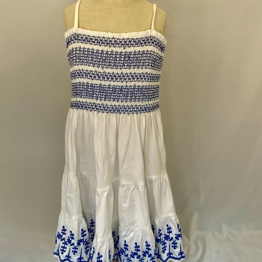 Polo by Ralph Lauren White Dress with Blue Embroidery